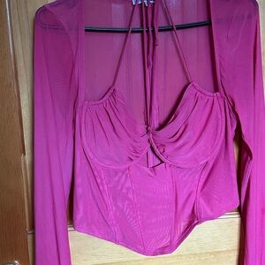 Fashion Nova Pink Ruched Bustier Blouse